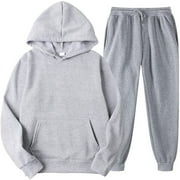 Mens Womens 2-Pieces Sweatsuits Fall Winter Hoodie Sweatpants Tracksuits Solid Color Casual Sets for Jogging Workout
